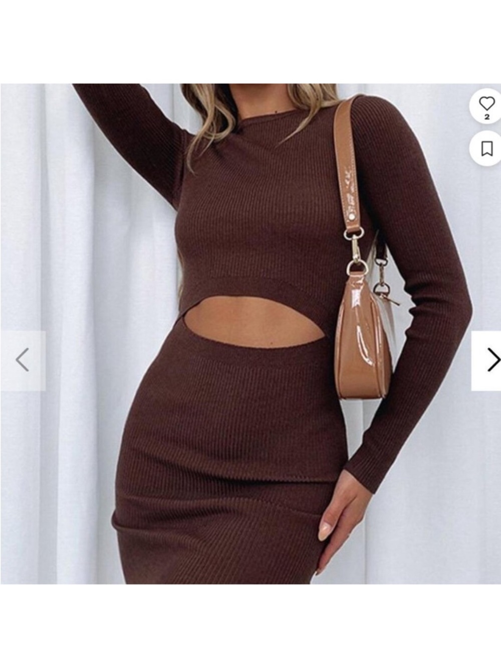 Whitefox Headlines Brown Chocolate Knit Sweater Cut Out‎ Dress Size XS
